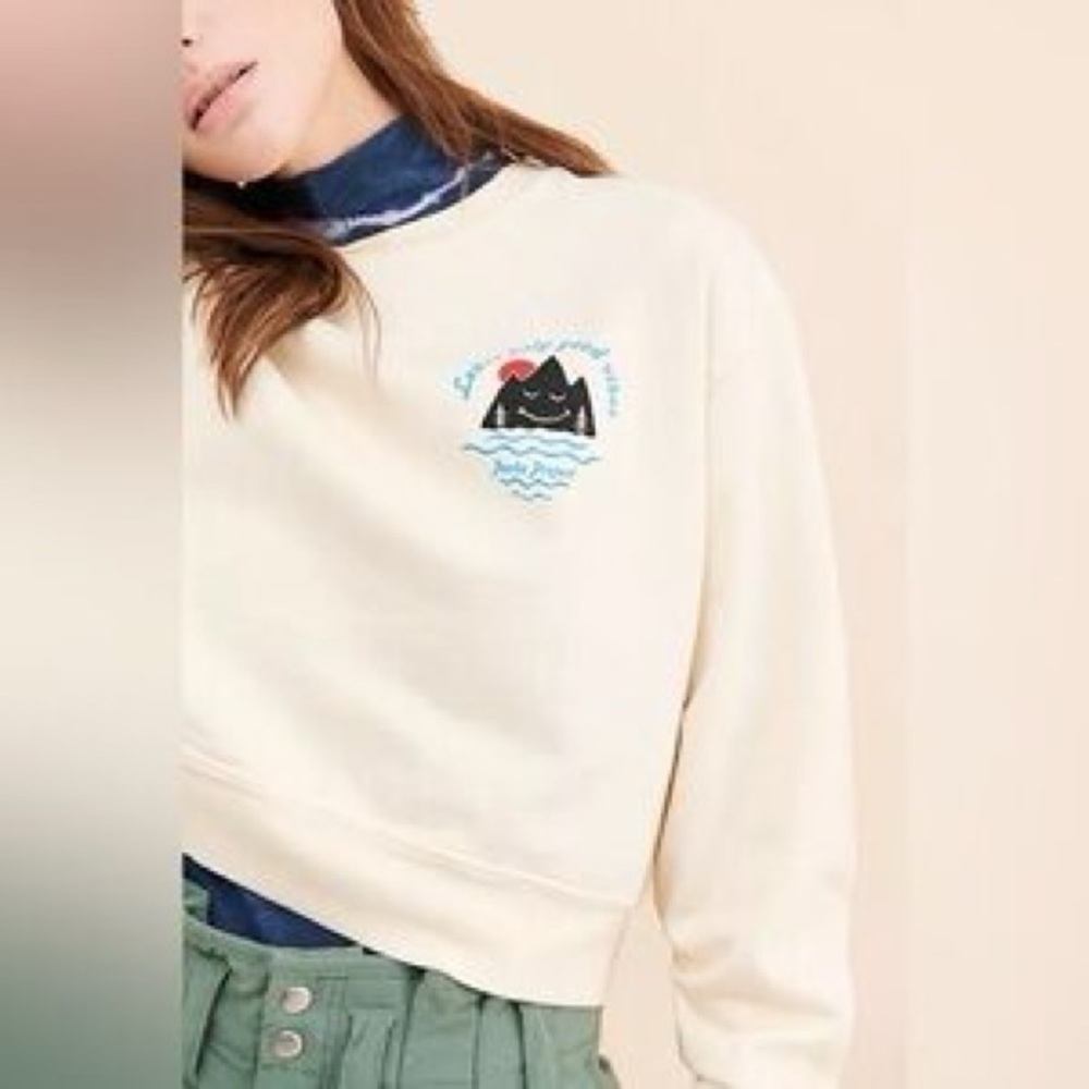 Parks Project cream pullover cropped sweater medium “Leave only Good Vibes” - Picture 1 of 7